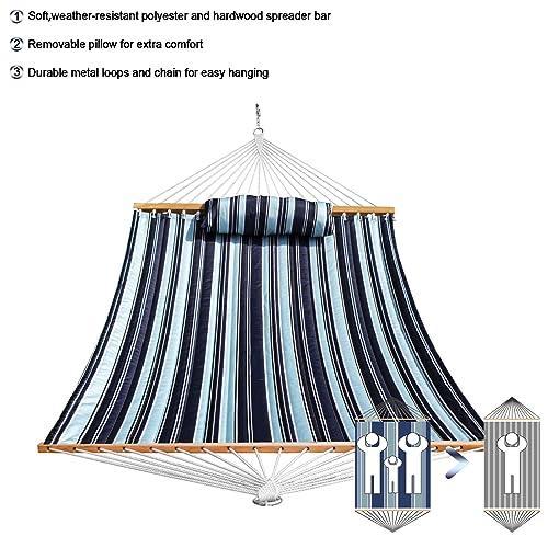 SZHLUX Outdoor Quilted Fabric Hammock with Spreader Bars and Detachable Pillow and Chains,Outdoor Patio Backyard Poolside, 450 LBS Weight Capacity, Catalina Beach - CookCave