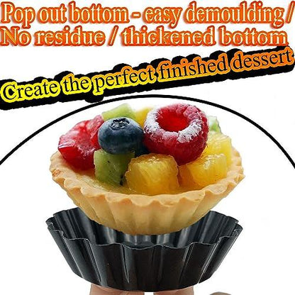 DATANYA 12Pack Mini Tart Pans Removable Botttom 3 Inch Egg Tart Molds, Round Nonstick Carbon Steel Fluted Quiche Tart Pan for Pies, Quiches, Tartlets, Tart Shells, Cupcakes, Dessert Baking - CookCave