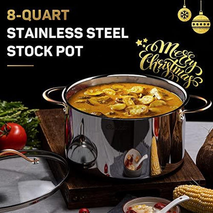 Ciwete 8 Quart Stock Pot, 3 Ply Stainless Steel Stock Pot, Soup Pot Cooking Pot with Lid, Induction Pot for Cooking, Stainless Steel Healthy Cookware Stockpots with Cover Dishwasher Safe - CookCave