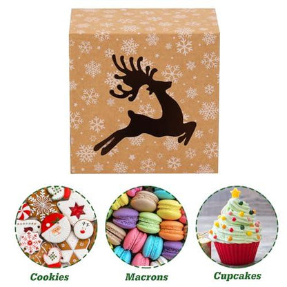 Moretoes 30pcs 4x4x2.5in Christmas Cookie Boxes, Small Xmas Bakery Boxes with Window Brown Kraft Treat Boxes for Holiday Party Favor Pastries, Cupcakes, Donuts Gift Warpping - CookCave