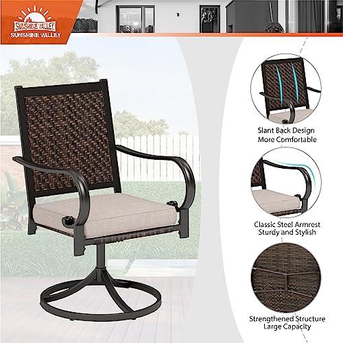 SUNSHINE VALLEY Wicker Patio Swivel Dining Chairs Set of 2, Outdoor Dining Chairs with All Weather Outside Rattan Chairs for Garden, Lawn, Backyard, Porch, Deck - CookCave