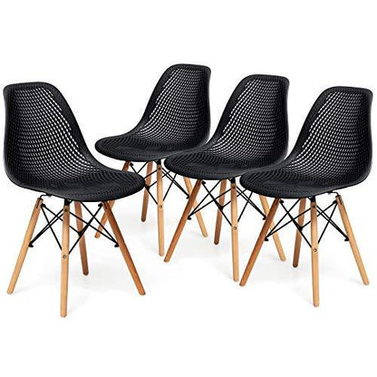 Giantex Set of 4 Modern Dining Chairs, Outdoor Indoor Shell PP Lounge Side Chairs with Mesh Design, Beech Wood Legs, Tulip Leisure Chairs, DSW Dining Chairs for Kitchen, Dining Room, Black - CookCave