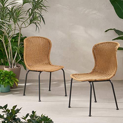 Christopher Knight Home Dinah Outdoor Wicker Dining Chair (Set of 2), Light Brown, Black - CookCave