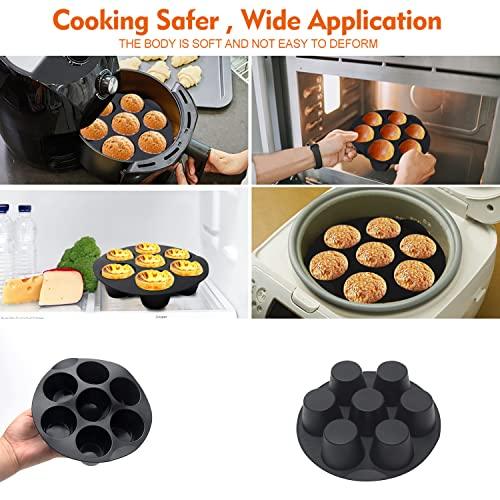 Silicone Muffin Cake Cups for Baking Muffin & Mini Cakes, 7 Cups Non-stick Egg Muffin Pan Cupcake Tin Tray Home DIY Round Dessert Baking Mould fits 3.5-5.8L Air Fryer (Black, 21cm/8inch) - CookCave