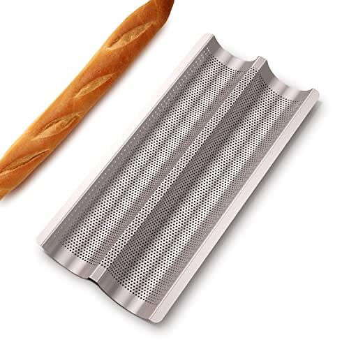 Fulimax Baguette Pan French Bread Pans For Baking Pans, Nonstick 2 Slots Perforated Italian Loaf Pan Mold Long French Bread Pan Golden - CookCave