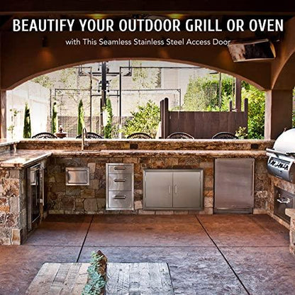 CO-Z Outdoor Kitchen Doors, 28" W x 19" H Weatherproof 304 Stainless Steel Built in BBQ Double Access Door for Outside Kitchen Commercial Grilling Station Barbeque Oven Island Storage Cabinet Door - CookCave