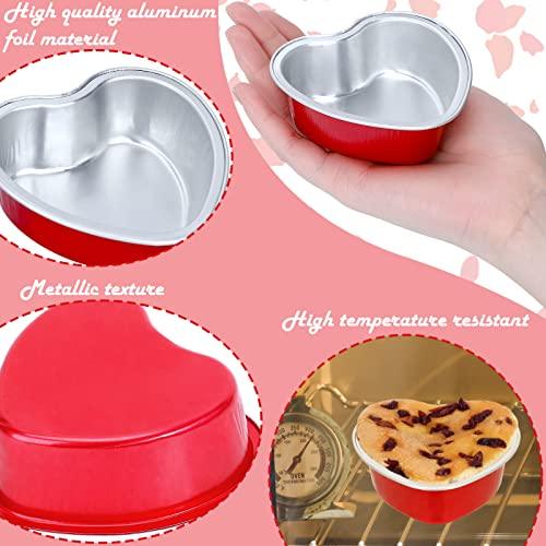 Colovis Heart Shaped Cake Pans, 36 Pack 3.4oz Red Mini Aluminum Foil Baking Cups with Lids Spoons Disposable Ramekins Cupcake Liners Kit for Valentine's Day Wedding Party (36 Pack) - CookCave