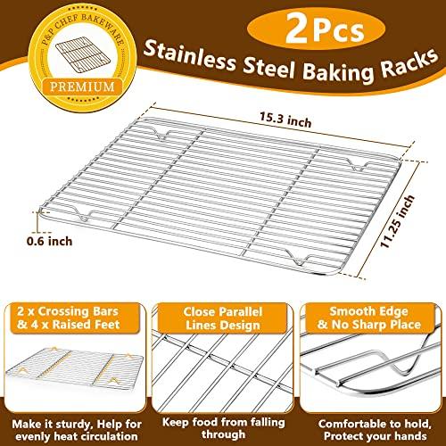 P&P CHEF Baking Sheets and Racks Set (2 Sheet + 2 Rack), Stainless Steel Baking Pan Cookie Sheet with Cooling Rack, Size 16''x12''x1'', Non Toxic & Healthy & Easy Clean - CookCave