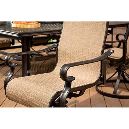 Hanover Brigantine 9-Piece Weather-Resistant Cast Aluminum Outdoor Dining Set for 8 with 60"x84" Rectangular Table and 8 Sling Swivel Rockers for Backyard, Patio, Deck, Porch, Pergola, Poolside - CookCave