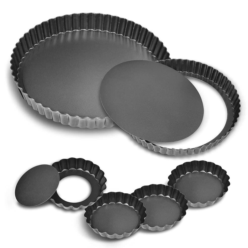 TORASO 11Inch, 9 Inch and 4 Inch Tart Pan with Removable Bottom, 2 Pcs Large Size Quiche Pan and 4 Pcs Small Size Pie Pan, Non-Stick Baking Pan (Set of 6) - CookCave