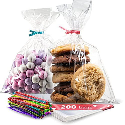 Prestee 200pk Clear Gift Bags for Favors, Cellophane Bags, 6x10 w/ 4" Twist Ties - Goodie Bags, Candy Bags, Cookie Bags for Gift Giving, Clear Treat Bags with Ties, Cellophane Treat Bags (200 Pack) - CookCave