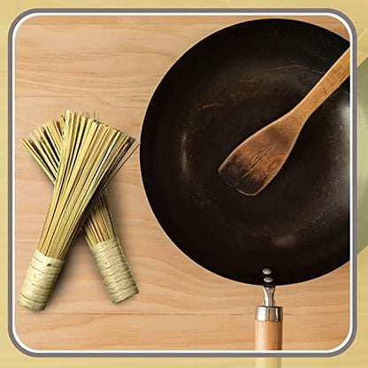 12 Inches Wok Brush Cleaning Whisk Bamboo Scrub Brush Kitchen Cleaning Brushes Bamboo Pot Scraper Scrubber Dish Pan Brush for Cooking Skillet Grill Utensils Scrubbing Cleaning (2 Pack) - CookCave