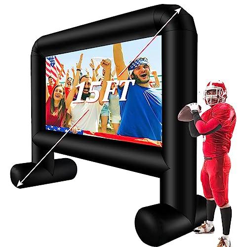 Inflatable Movie Screen, 15FT Blow up Movie Screen Outdoor Support Front & Rear Projector Screen Outside for Backyard Outdoor Movie Night Barbecue Pool Party Super Bowl Party with Blower and Carry Bag - CookCave