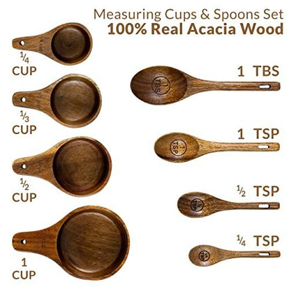 Kraft Kitchen Wooden Measuring Cups and Spoons Set - Wood Measuring Cups, Wooden Measuring Spoons Set, Wood Kitchen Accessories, Cute Measuring Cups, Measuring Set for Dry Ingredients - CookCave