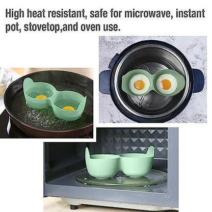 Microwave Egg Poacher, 2 Cavity Silicone Poached Egg Cooker with Lid and Handle for Microwave, Instant Pot and Stovetop, Egg Poacher Cups Kitchen Cooking Tools Dishwasher Safe Pack of 4 (Green) - CookCave