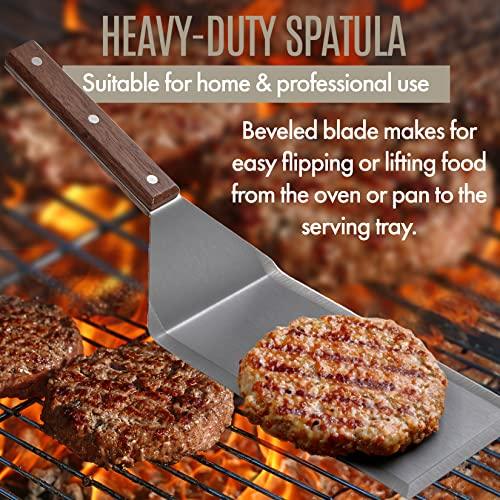 LUSHIG 8” Extra-Large Sturdy Stainless Steel Spatula Hamburger Turner with Strong Wooden Handle – Professional Commercial Food Flipper Scraper for Grilling Cooking, Baking for Your Flat Top - CookCave