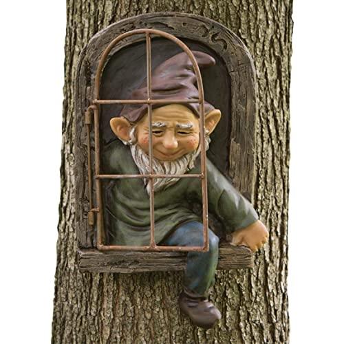 Bits and Pieces - 12-inch Elf Out The Door Tree Hugger - Yard Decorations - Whimsical Tree Sculpture - Garden Decoration - Garden Peeker Yard Art - CookCave