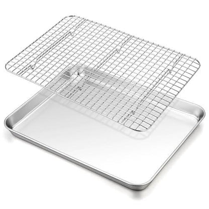 TeamFar Baking Sheet with Rack, 16 x 12 x 1 Inch Stainless Steel Cookie Baking Pan Tray with Grid Rack for Baking Roasting Cooling, Healthy & Heavy-Duty, Oven & Dishwasher Safe - CookCave