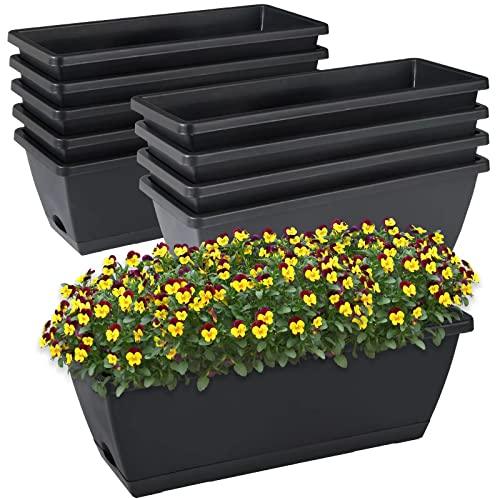 CHUKEMAOYI Window Box Planter, 10 Pack Plastic Vegetable Flower Planters Boxes 17 Inches Rectangular Flower Pots with Saucers for Indoor Outdoor Garden, Patio, Home Decor - CookCave