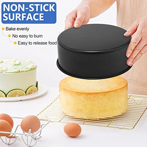 P&P CHEF 8 x 3 Inch Nonstick Cake Pan Set of 2, Round Cake Baking Pans for Birthday Wedding Layer Cake, Deep Side & One-piece Design, Stainless Steel Core & Non Toxic, Black - CookCave