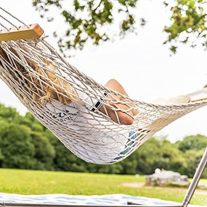 Lazy Daze Hammocks 13FT Double Rope Hammocks, Hand Woven Cotton Hammock with Spreader Bar for Outdoor, Indoor, Patio Yard, Poolside for Two Person, Max 450 Lbs, Natural, 130 x 60 inches - CookCave