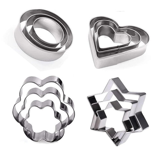 12PCS Cookie Cutters Set, Flower Round Heart Star Shape Biscuit Stainless Steel Metal Baking Molds Cutters for Kitchen - CookCave