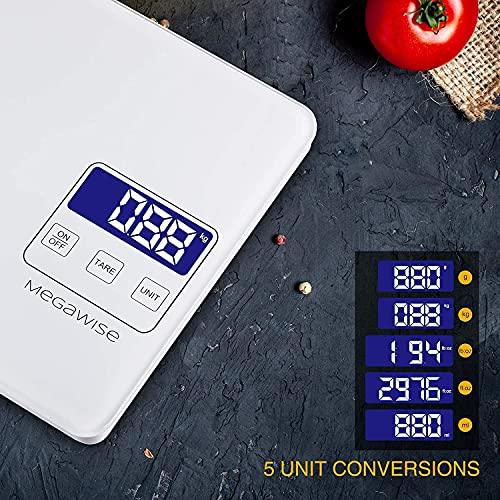 MegaWise Precision Food Scale, 33lb Waterproof Rechargeable Digital Kitchen Scale, 1g/0.04oz Precise Graduation, Weight Grams and Ounces for Cooking Baking, 5 Units Conversion, Tare Function - CookCave