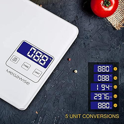 MegaWise Precision Food Scale, 33lb Waterproof Rechargeable Digital Kitchen Scale, 1g/0.04oz Precise Graduation, Weight Grams and Ounces for Cooking Baking, 5 Units Conversion, Tare Function - CookCave