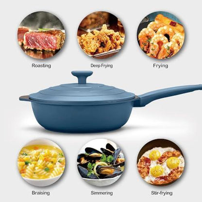 LIGTSPCE All-in-One Pan,Always Nonstick Multipurpose Saute pan,Large Skillet with Strainer,Deep Frying Pan with Lid(11-inch), PFOA Free chef’s pan,Dishwasher and Oven Safe (Cerulean) - CookCave