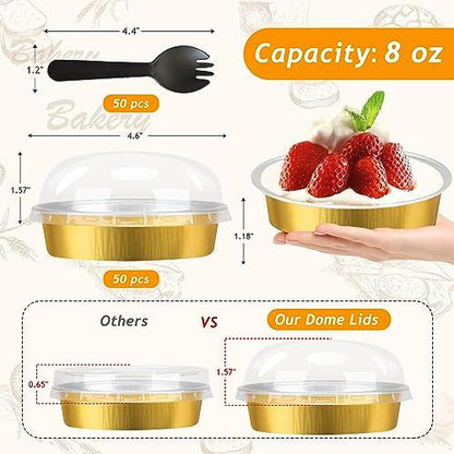 LNYZQUS 8oz Mini Pie Pans With Lids 50 Pack, Disposable Aluminum Foil Small Cake Pans 4 Inch Tart Baking Tins,Individual Mini Cheesecake Pans Contaniers Creme Brulee Ramekins-Gold - CookCave