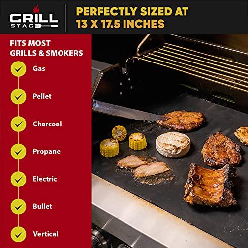 Reusable Heavy Duty Grilling Mat Set - BBQ Mats For Grilling Prevent Food From Sticking & Falling In Between The Grates - Easy To Clean Durable 500 Degree Nonstick Grill Mat - Set Of 2 - CookCave