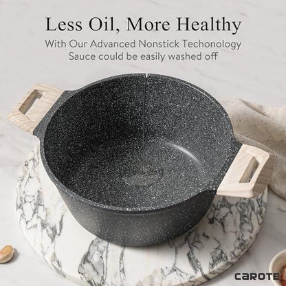 CAROTE 4 Qt Nonstick Stock Pot - Granite Soup Pot and Dutch Oven With Lid, 4 Quart Casserole for Stews - Super Easy to Clean, PFOA Free (CLASSIC GRANITE) - CookCave