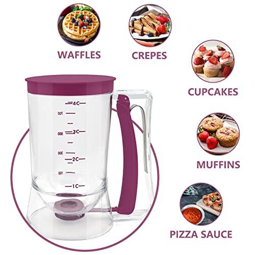Kndatle Pancake Cupcake Batter Dispenser, Batter Separator Bakeware Maker with Measuring Label, Perfect Baking Tool for Cupcakes, Waffles, Muffin Mix, or Any Baked Goods - CookCave