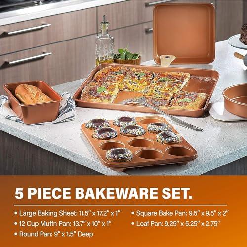 Gotham Steel 20 Pc Pots and Pans Set, Bakeware Set, Ceramic Cookware Set for Kitchen, Long Lasting Non Stick Pots and Pans Set with Lids Dishwasher / Oven Safe, Non Toxic-Copper - CookCave