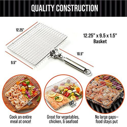 Braize Grill Basket with REMOVABLE HANDLE, fish grill basket - accessories for outdoor grill, cooking accessories, bbq grill. Grilling grilling set camping gear accessories. - CookCave