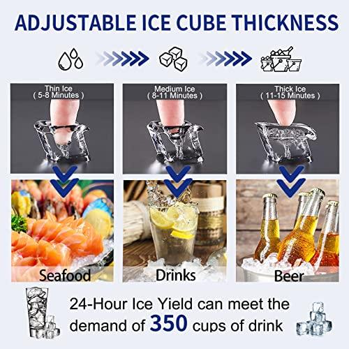 Commercial Ice Maker Machine 120Lbs/24H with 35Lbs Ice Capacity, 45Pcs Clear Ice Cubes Ready in 11-20Mins, Stainless Steel Under Counter Freestanding Large Ice Machine, 2 Water Inlet Modes - CookCave