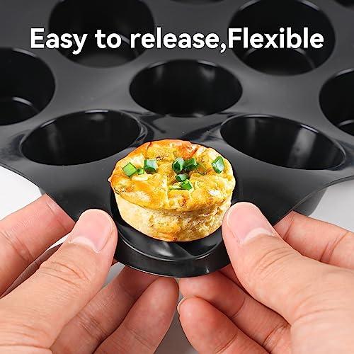 Inn Diary Silicone Muffin Pan for Baking 24 Cups Non-Stick Mini Cupcake Pan,BPA Free Silicone Baking Mold for Muffin Cupcake Egg Bite Maker 2 Pack,Black - CookCave