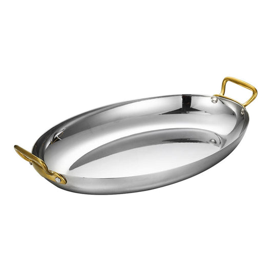 UGCER Oval Spanish Paella Pan - Stainless Steel Seafood Lobster Plate Non Stick Uncoated with Dual Handle for Homes Or Restaurants (Silver,40cm) - CookCave