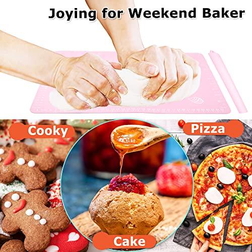 Rolling Pin Silicone Baking Pastry Mat Set,Pizza Dough Roller Baking Mat for Rolling Dough Non Slip Extra Large with Measure,Kitchen Counter Mat for Pie,Crust,Cookies,Bread,Pastries,Pasta, 15.7" x 24" - CookCave