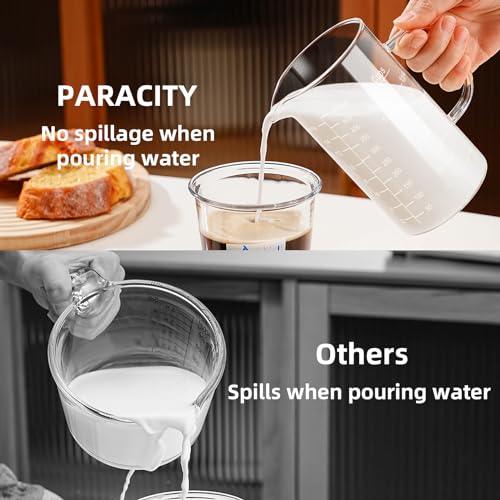 PARACITY 2 Cup Glass Measuring Cup, Liquid Measuring Cups with three Scale and V-Shaped Mouth, Glass Coffee Cups with Handle, Glass Beaker for Kitchen or Restaurant 500 ML - CookCave