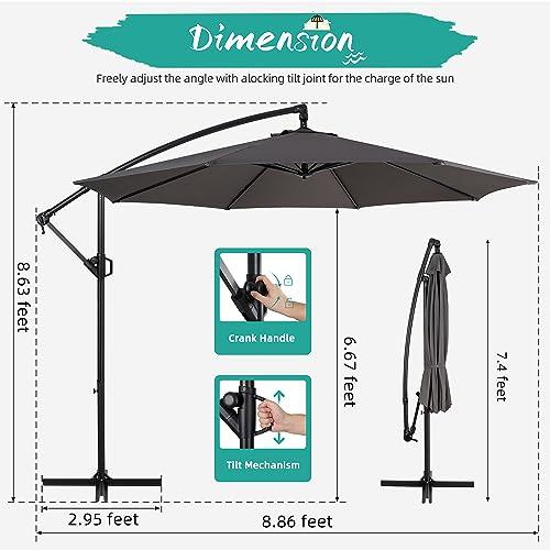 Shintenchi Patio Offset Umbrella w/Easy Tilt Adjustment,Crank and Cross Base, Outdoor Cantilever Hanging Umbrella with 8 Ribs, 95% UV protection and Waterproof Canopy, Dark Gray - CookCave