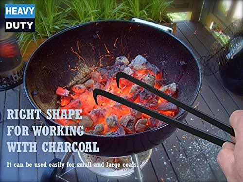 Charcoal Tongs, BBQ Charcoal Tongs, 15.75 Inch, Charcoal Tongs For Grill, Heavy Duty, Charcoal Cherry Picker Tool, Charcoal Grill Rake, Charcoal Grill Poker, Fire Tongs, Camping Fire Poker,Grill Tongs - CookCave