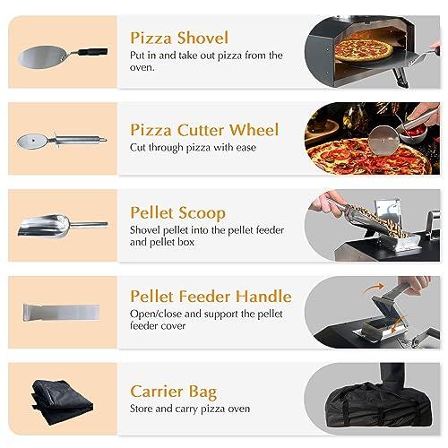 KitchenBoss Pizza Oven Wood Fired: Pellet Pizza Oven Outdoor Rapid Heating 12 inch, Portable Stainless Steel Pizza Grill with Rotating Stone and Complete Accessories for Outside Backyard Camping Black - CookCave