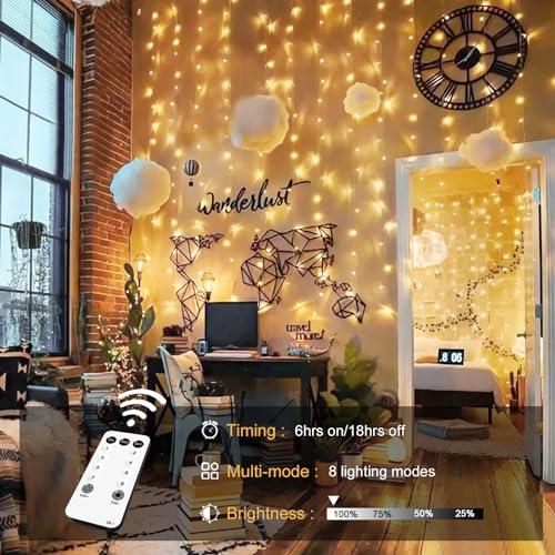 JMEXSUSS 600 LED Christmas Curtain Lights Outdoor, 9.5x19.6ft Christmas String Lights Plug in with Remote, 8 Modes Wall Hanging Lights for Bedroom Party Backdrop Wedding Christmas Decor, Warm White - CookCave