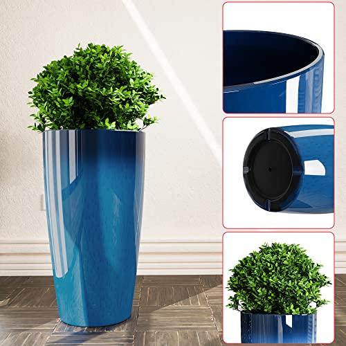 QCQHDU 21 inch Tall Planters for Outdoor Plants Set of 2,Outdoor Planters for Front Porch,Large Pots for Plants Outdoor Indoor,Blue Planters Flower Pots - CookCave