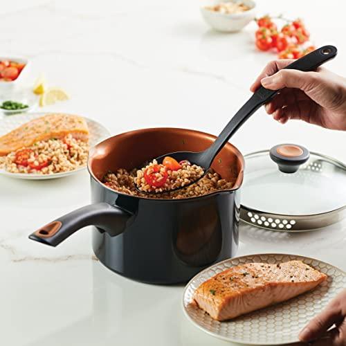 Farberware Glide Nonstick Sauce Pan/Saucepan with Straining and Lid, 3 Quart, (Black) - CookCave