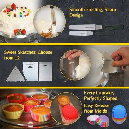 Cake Decorating Kit 159pcs - Icing Gun with 30 Piping Tips, Cupcake Liners, Offset Spatula, Cake Scraper, Silicone Muffin Cups for Baking & More- Baking Supplies Set for Beginners or Professionals - CookCave