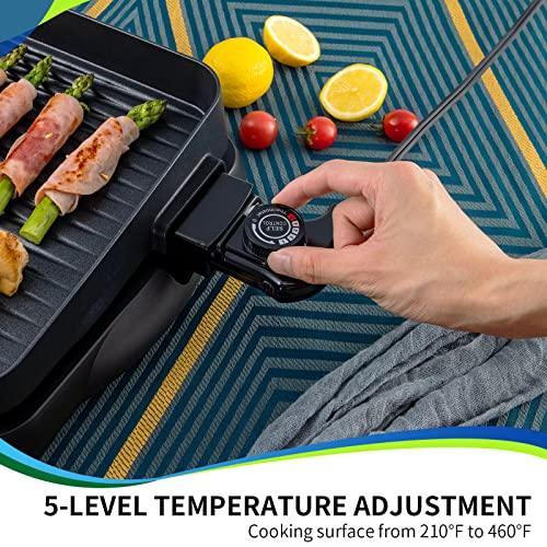 Indoor Grill Electric Korean BBQ Grill Nonstick, Removable Griddle Contact Grilling with Smart 5-Heat Temp Controller, kbbq Fast Heat Up Family Size 14 inch Tabletop Plate PFOA-Free, 1500W Black - CookCave