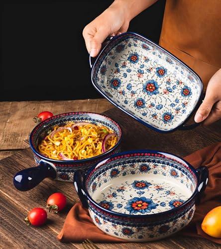 Baking Dishes For Oven, 1 Quart Round Casserole Dishes For Oven-blue flower-round 950ml - CookCave