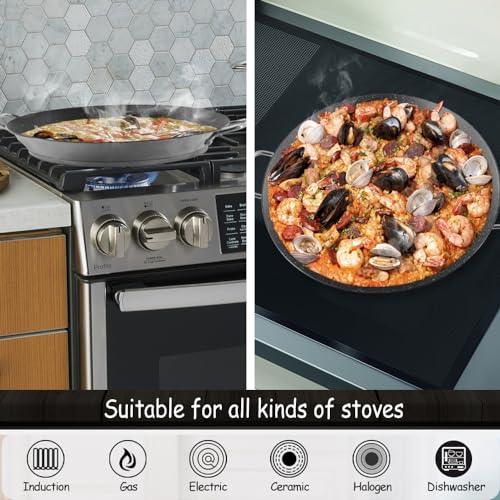 ACTIV CUISINE Paella Pan, 14 Inch Stainless Steel Paella Pan, Non-stick Coating, Seafood and Meat for 6 Servings, Cooking Pan Suitable for All Cooktops Including Induction, 36 CM - CookCave